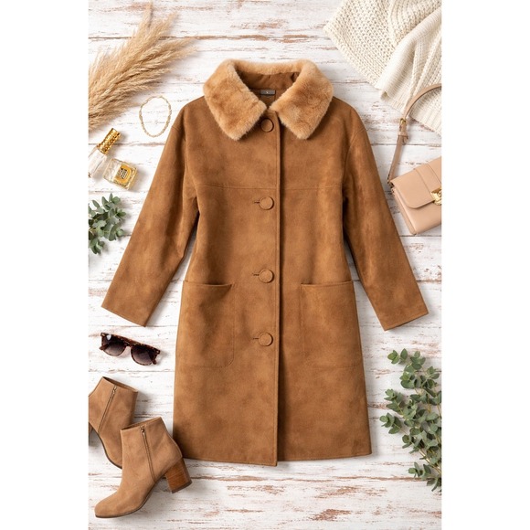 Vintage Jackets & Blazers - Vintage 50's 60's Suede Coat Mink Fur Collar – Film Wardrobe / Collector Piece